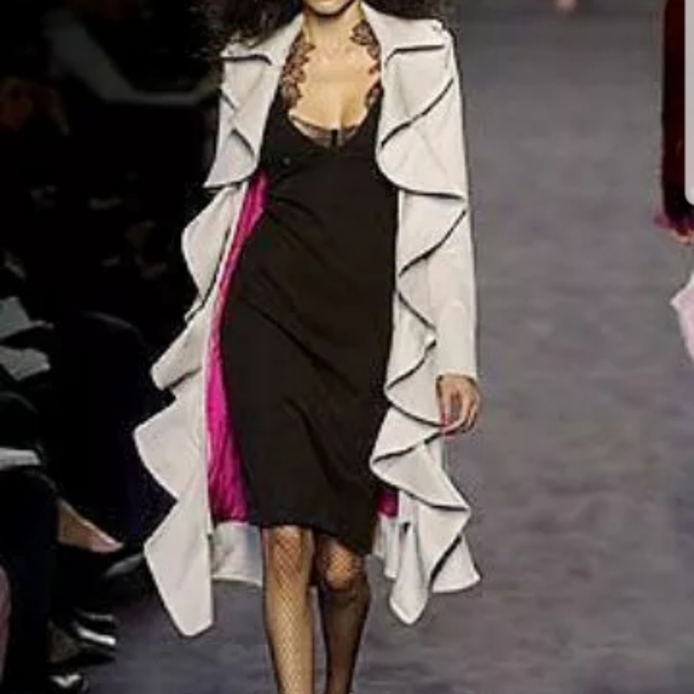 Tom Ford for Yves Saint Laurent Dusty Rose Wool Ruffle Hot Pink Lined Coat Dress